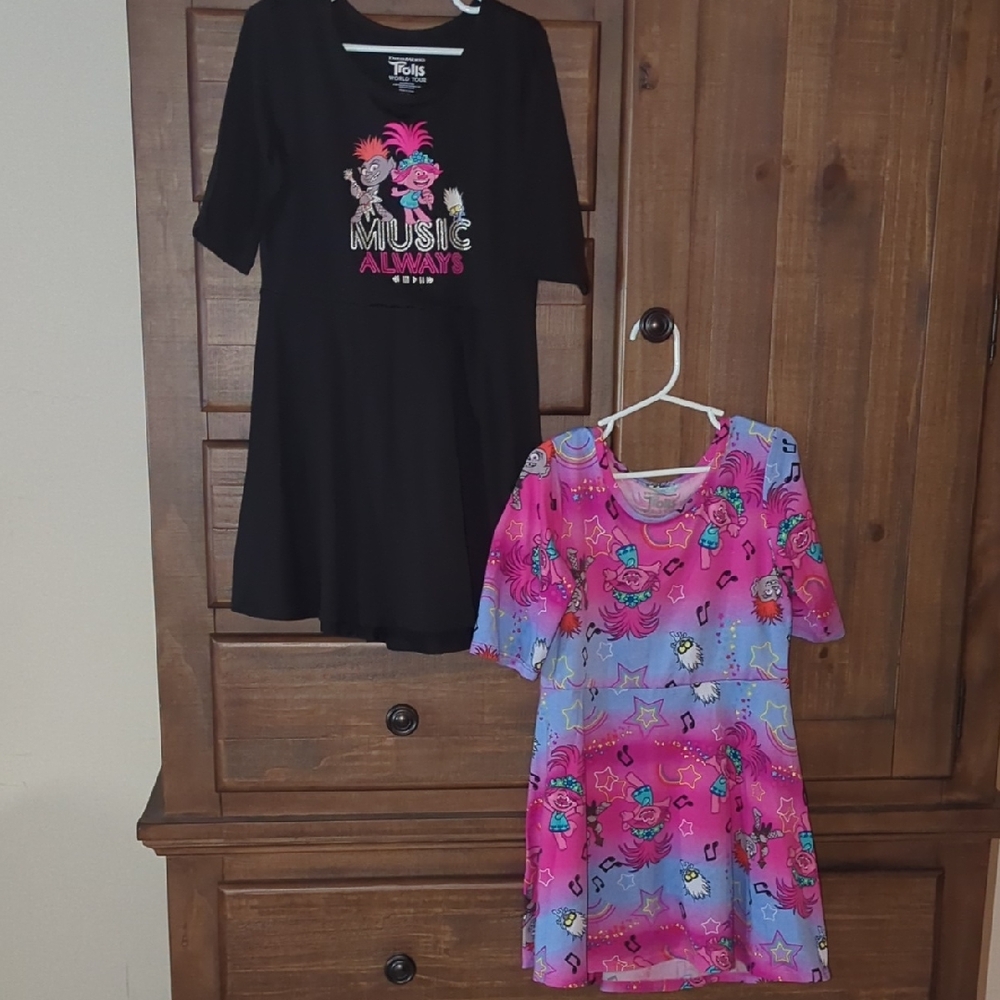 Trolls Kids Dress Set - Black and Pink with Fun Graphics